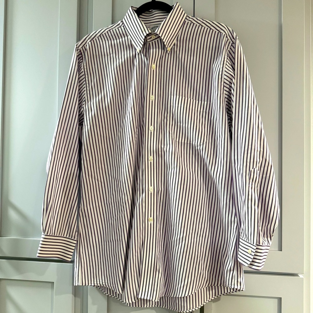 Brooks Brothers Classic Button Down Dress Shirt White w/ Purple Stripes sz 16-32